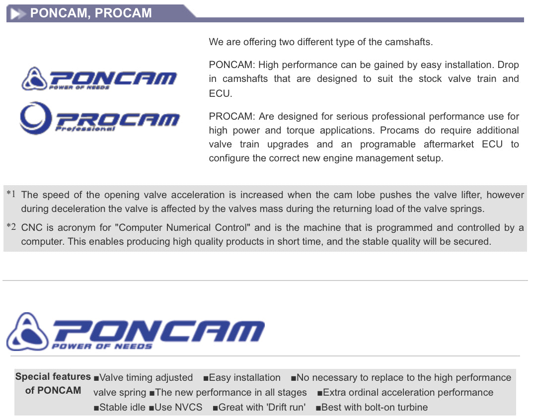 Tomei VQDE Poncam Camshaft Set