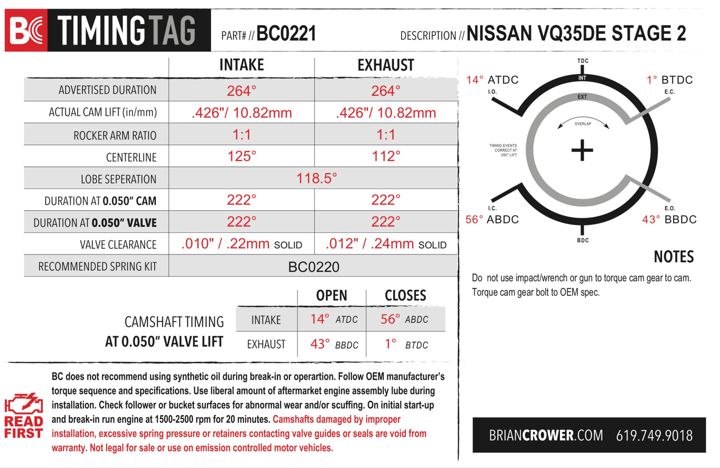 Brian Crower VQDE Stage 2 High Performance Cam Shaft Set