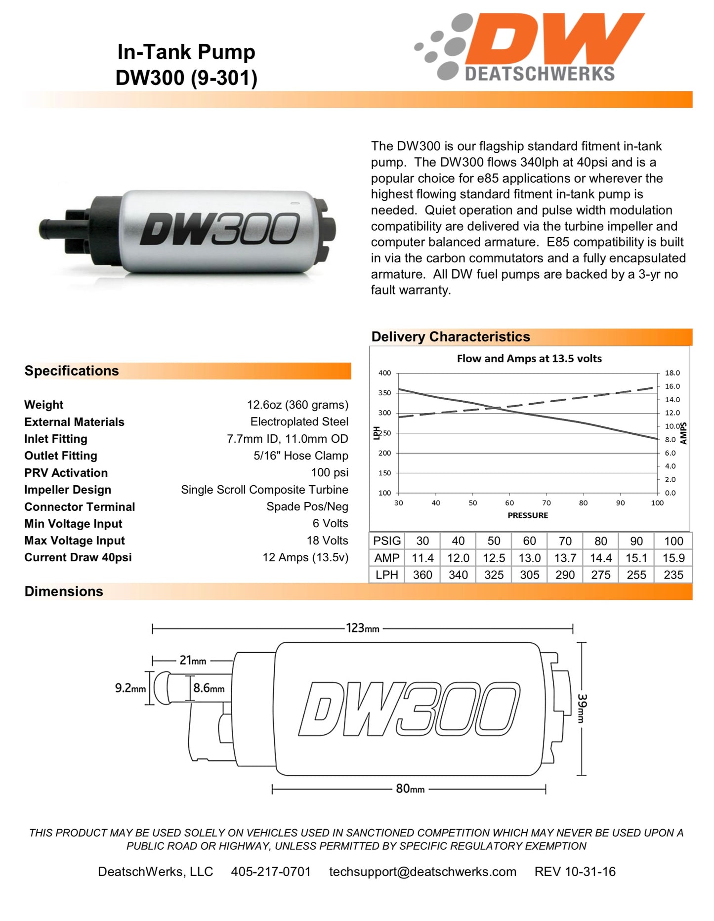 Deatschewerk VQ 340lph Fuel Pump