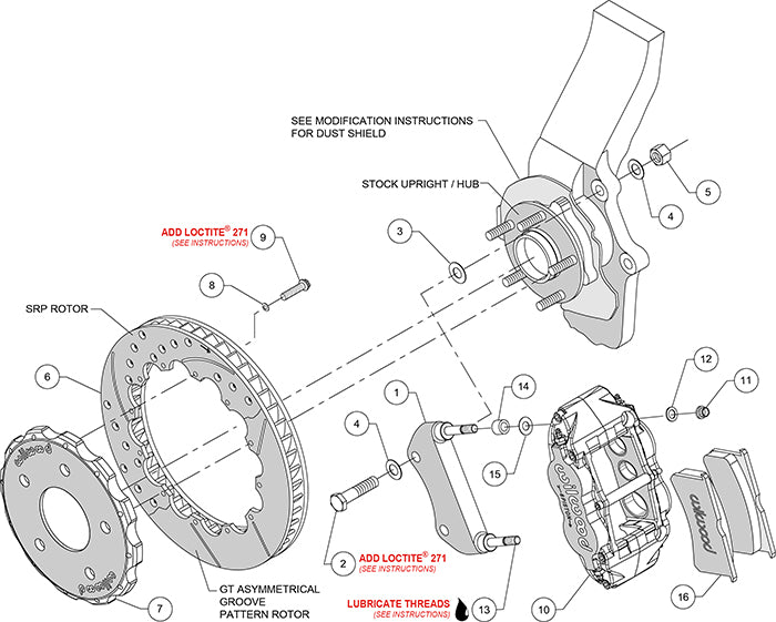 Willwood VQDE VQHR 14”(356mm) x 1.25”(32mm) 6 Piston Big Brake Front Kit (140-9192)