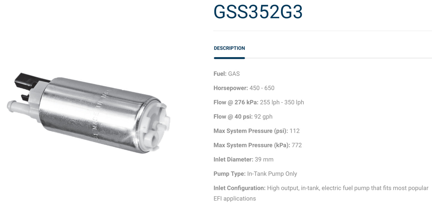 Walbro TI Automotive VQDE VQHR VHR 400lph Fuel Pump