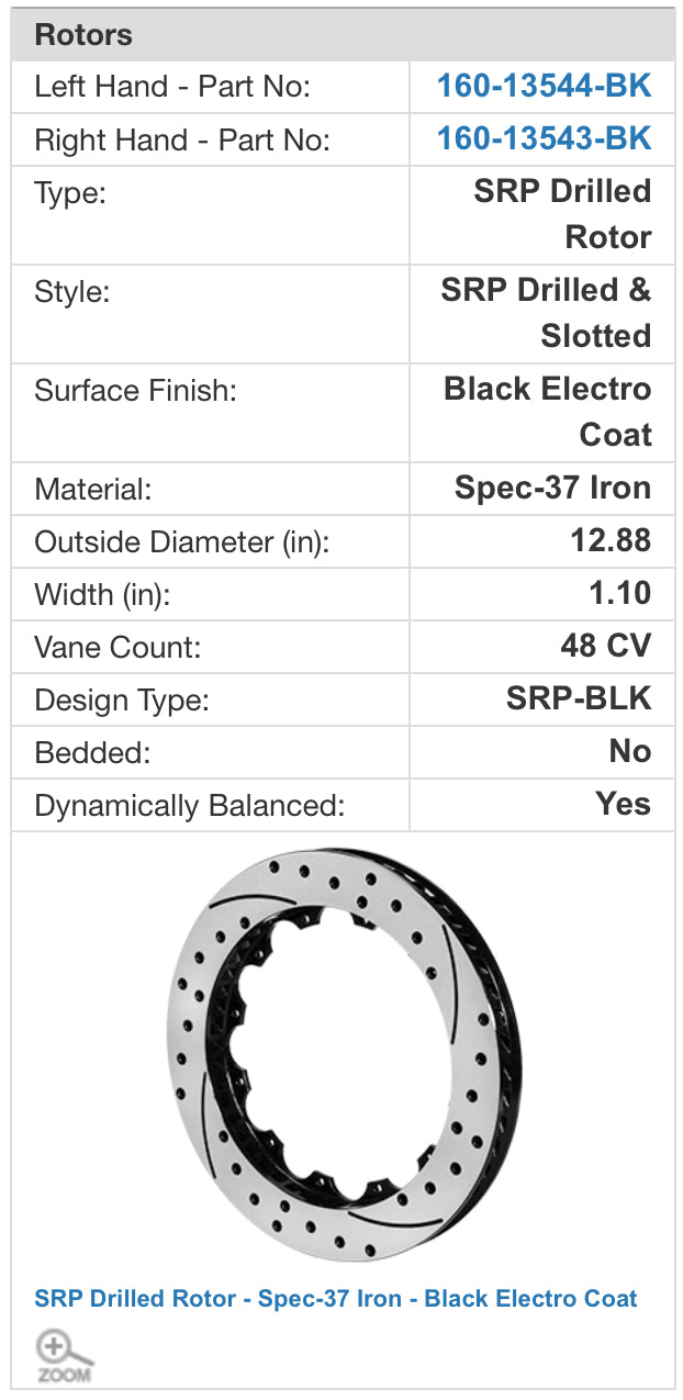 Willwood VQDE VQHR 12.88”(327mm) x 1.1”(28mm) 4 Piston Big Brake Rear Kit (140-9507)