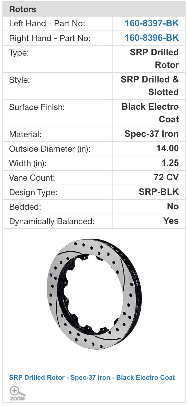 Willwood VQDE VQHR 14”(356mm) x 1.25”(32mm) 6 Piston Big Brake Front Kit (140-9192)