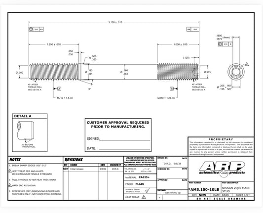 ARP VQDE VQHR VQVHR 625+ Custom Aged Main Stud Kit