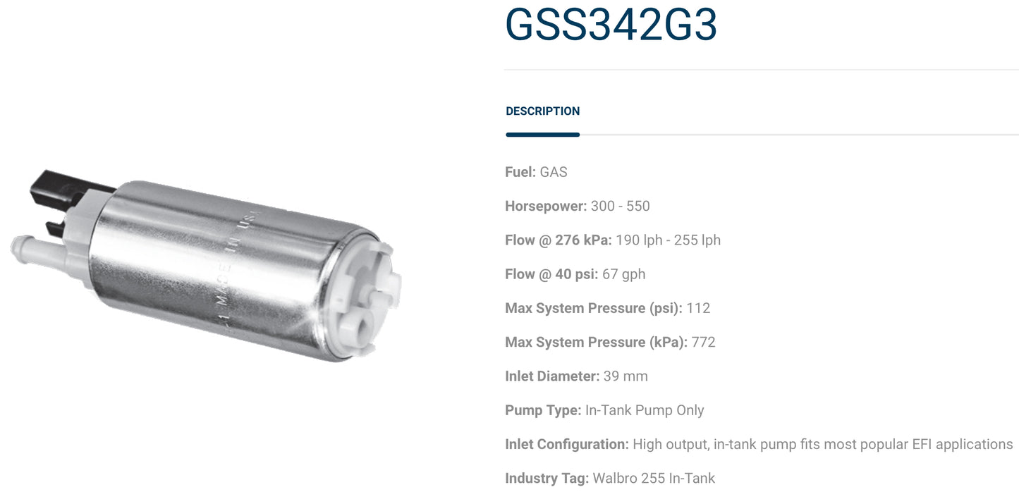 Walbro TI Automotive VQDE VQHR VHR 255LPH Fuel Pump