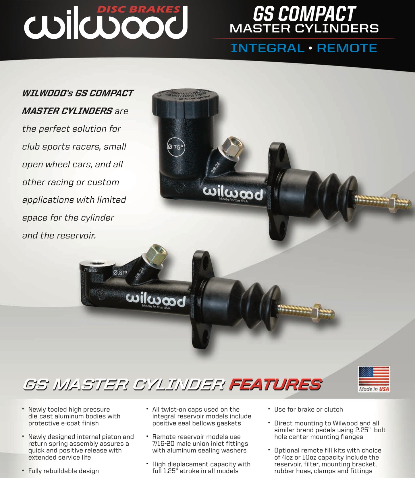 Wilwood VQDE VQHR Master Brake or Clutch Cylinder Kits (260-15000)