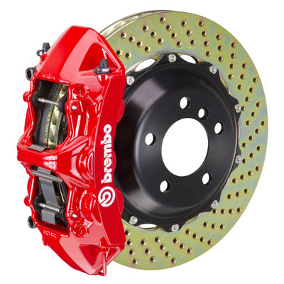 Brembo GT 6 Piston Monoblock Brake Kit Front with 355mm x 32mm 2piece Rotors, Brackets, & Steel Braided Hoses - Red (1M1.8024A2)