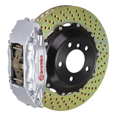 Brembo GT 4 Piston Monoblock Brake Kit Front with 332mm x 32mm 2piece Rotors, Brackets, & Steel Braided Hoses - Silver (1B1.7013A3)