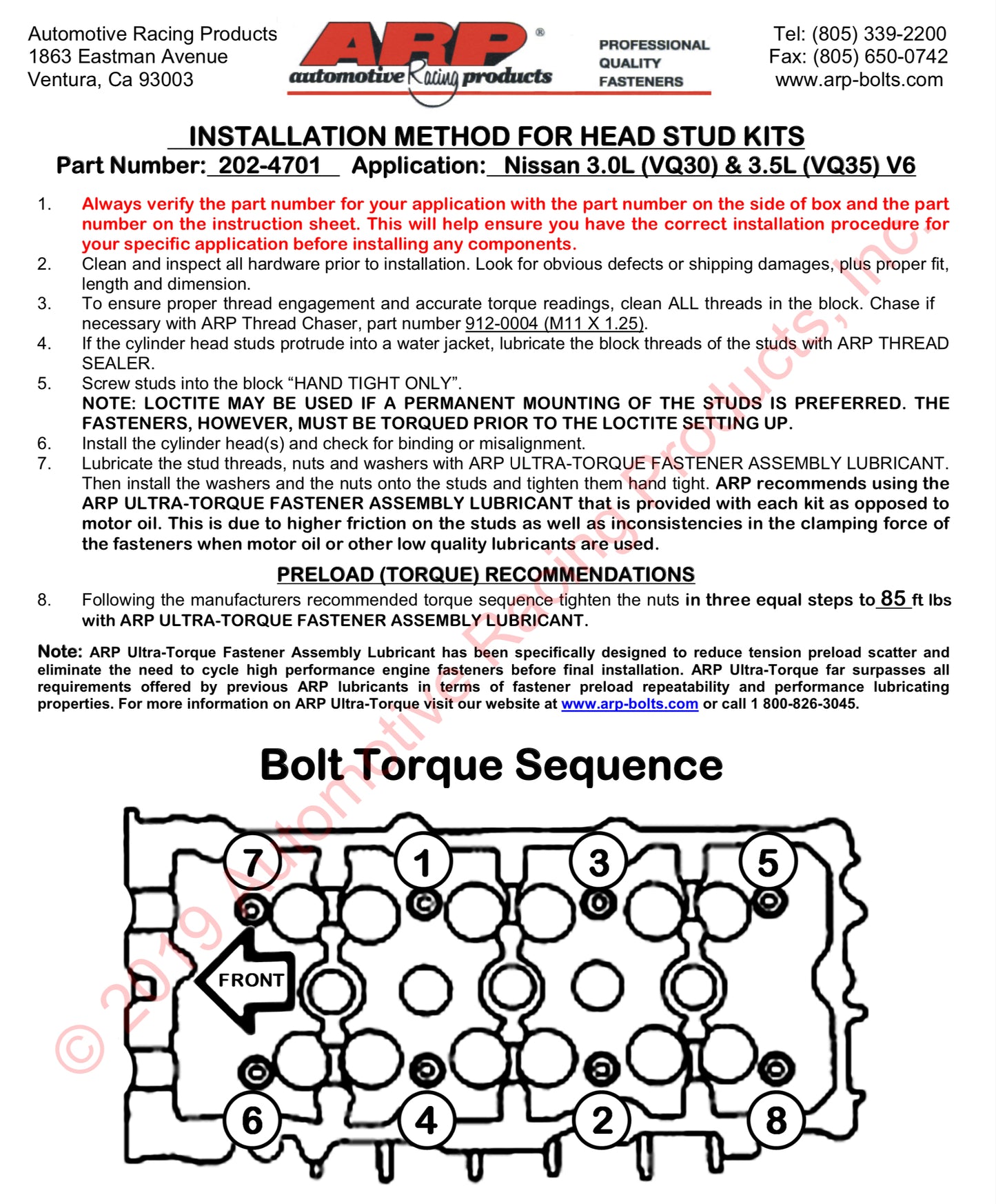 ARP 2000 VQDE VQHR VHR Head Stud Kit